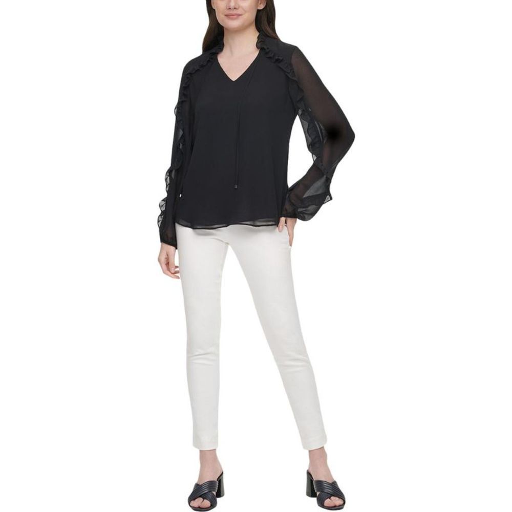 Calvin Klein Black Sheer Ruffle Top